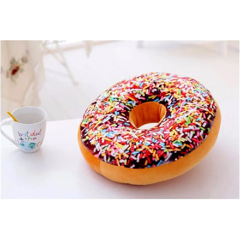 Donut Replica Rainbow Icing Sugar 16-inch Plush Decorative Pillow