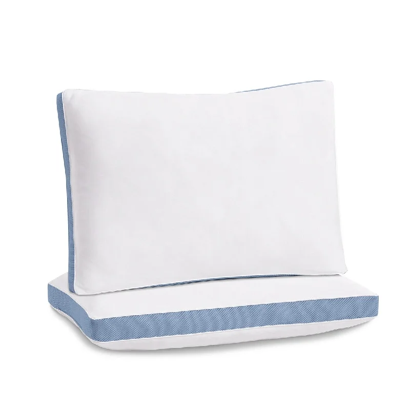 DreamLab Cooling Sleep Pillows for Back, Stomach or Side Sleepers, Set of 2 - White / Blue