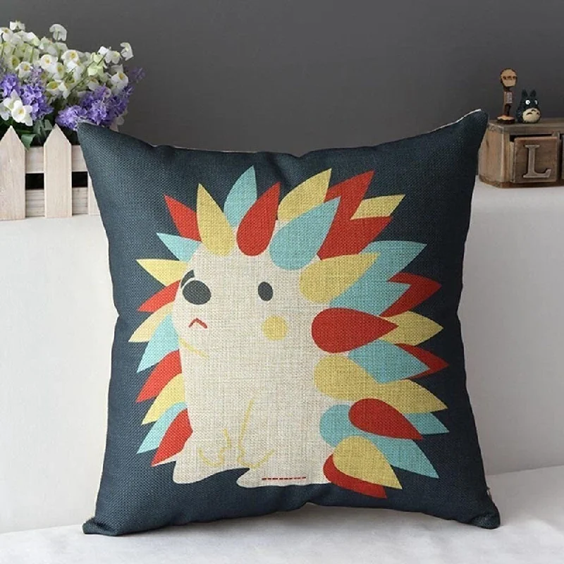 Echidna Animal Cotton Linen Pillow Cover 18 Inch - Tan/Navy/Red