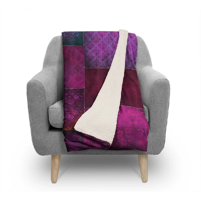 ECLECTIC BOHEMIAN PATCHWORK WINE AND PURPLE Sherpa Comforter