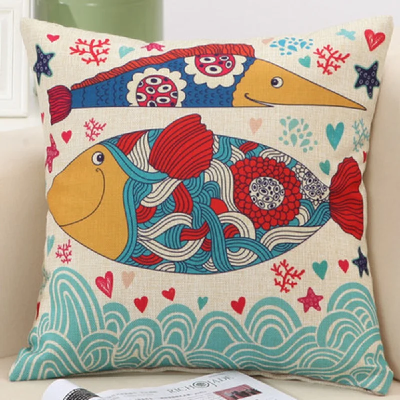 'Happy Fish Partners' Multicolor Cotton 17.5-inch Decorative Nursery Pillow