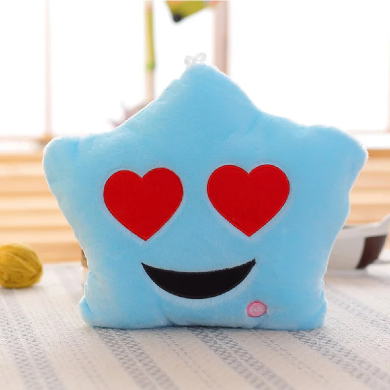 Heart Eyes Emoji Blue Cotton Color-changing LED Plush Pillow