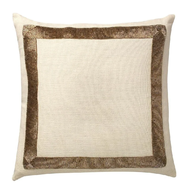 La Grille Beaded Hand Embroidered Deco Pillow Ivory