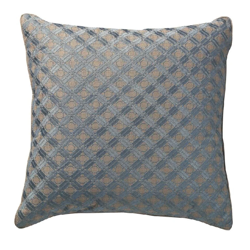 Lagoon Geometric Embroidery Deco Pillow Natural/ Blue