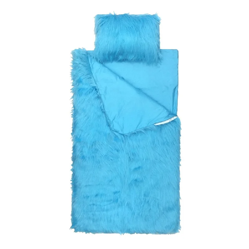 Limited Too Teal Fuzzy Slumber Bag and Mini Pillow Set