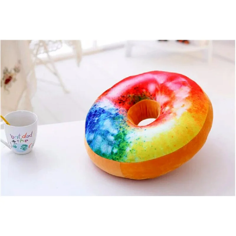 Multicolored Cotton Rainbow Cake 16-inch Plush Donut Pillow