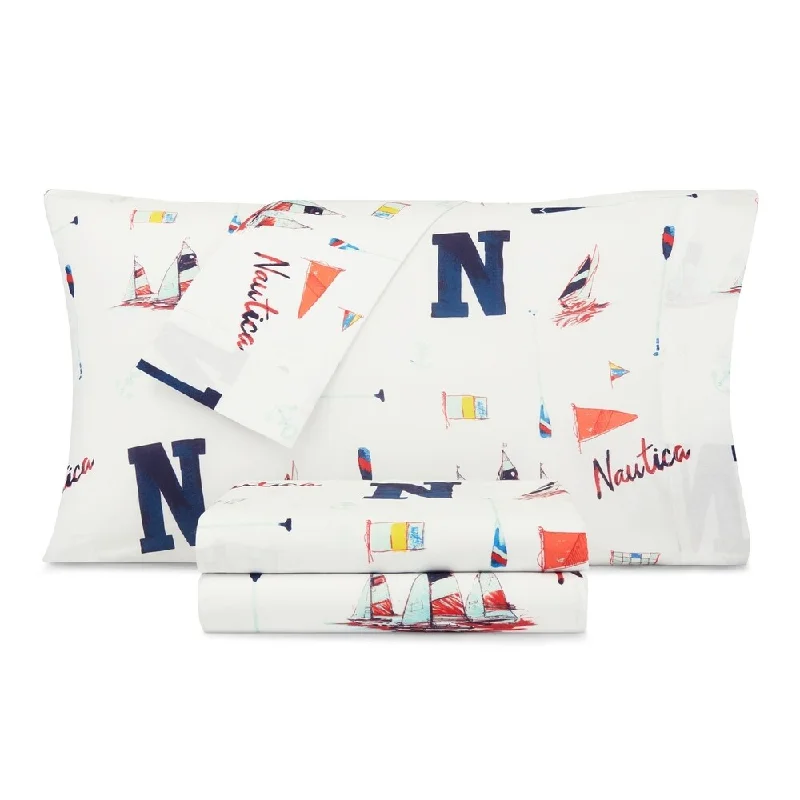 Nautica Kids Sketchy Ships Cotton-Rich Sheet Set