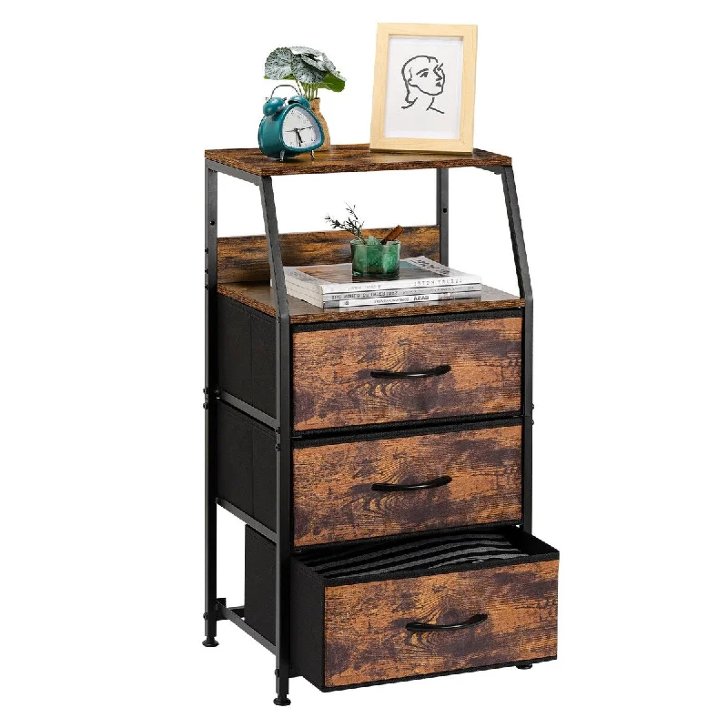 Nightstand Drawer Dresser, Vertical Side Table with Fabric Drawers