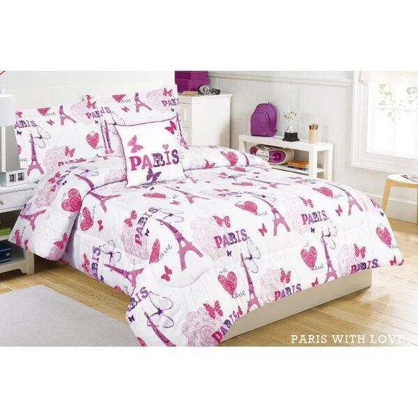 Paris Love Hot Pink 4-Piece Comforter Set