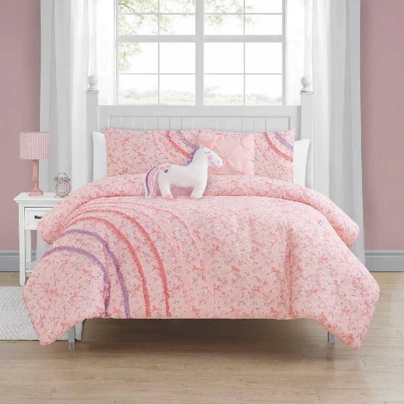 Rainbow Ruffle Pink Ultra Soft Microfiber Comforter Set