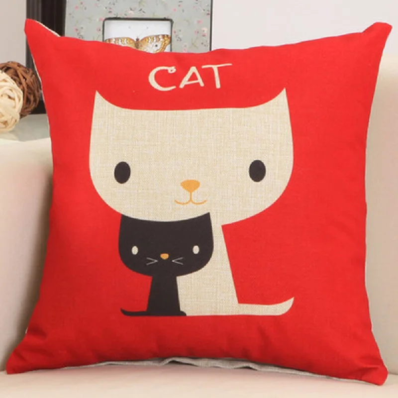 Red with Black and White Cats 17.5-inch Decorative Nursery Pillow