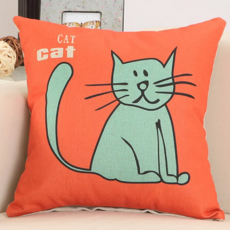 Red with Blue Cat 17.5-inch Decorative Nursery Pillow