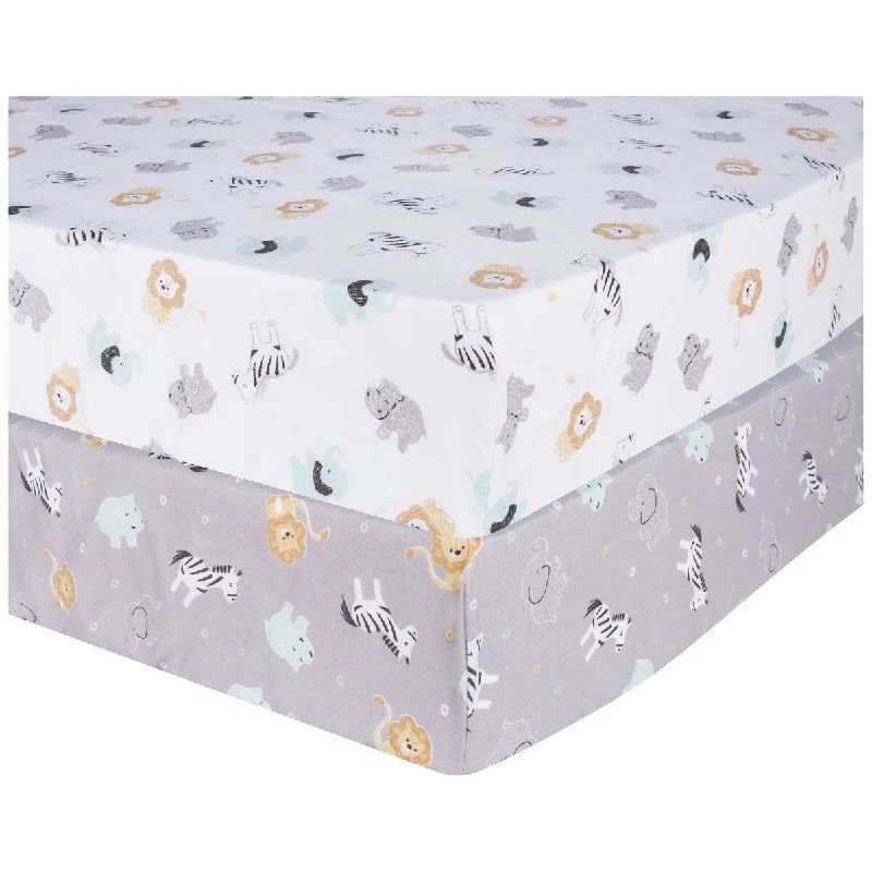 Safari Scribble 2-Pack Microfiber Fitted Crib Sheet Set