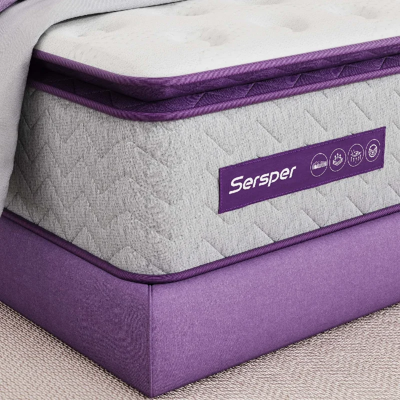 Sersper 10 Inch Memory Foam Hybrid Pillow Top- 5-Zone Pocket Innersprings Motion Isolation - Heavier Coils for Durable Support