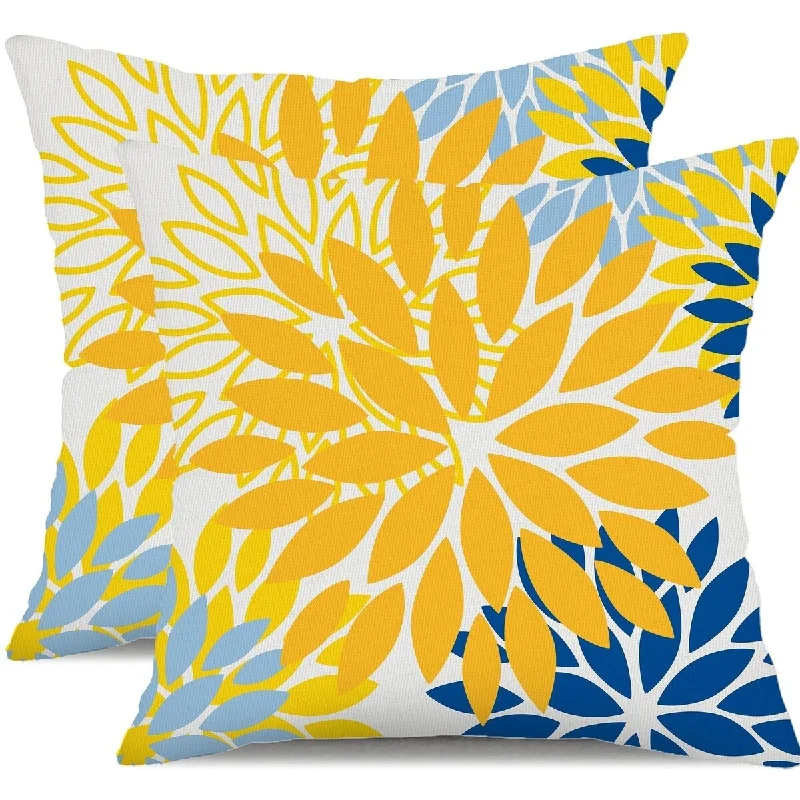 Set of 2 Yellow Blue Flower Pillow Covers 18x18 Inch - Yellow Blue