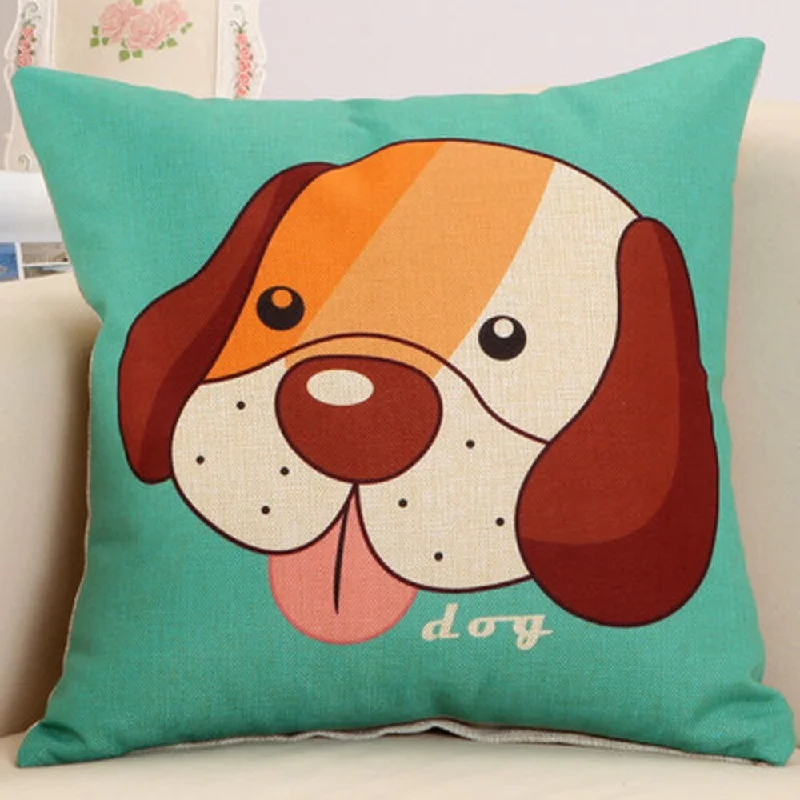 'Small Greedy Dogs' Blue and Brown 17.5-inch Decorative Nursery Pillow