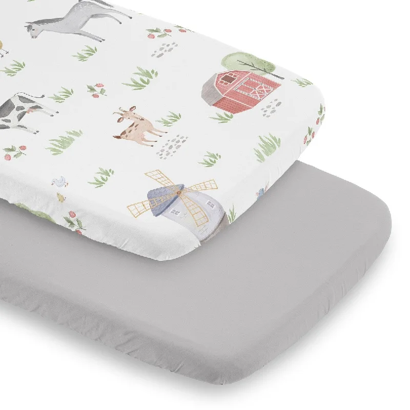 Sweet Jojo Designs Farm Animals Boy Girl Gender Neutral 2 Pack Baby Bassinet Fitted Sheets Watercolor Farmhouse Barn Horse Cow