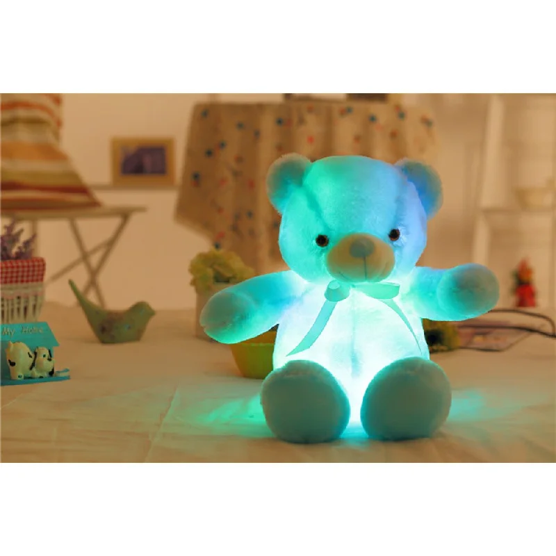 Teddy Bear Blue Cotton Color-changing LED Plush Pillow