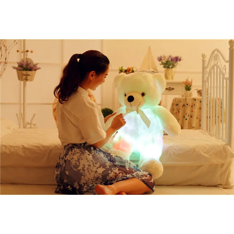 Teddy Bear White Color-changing LED Plush Pillow