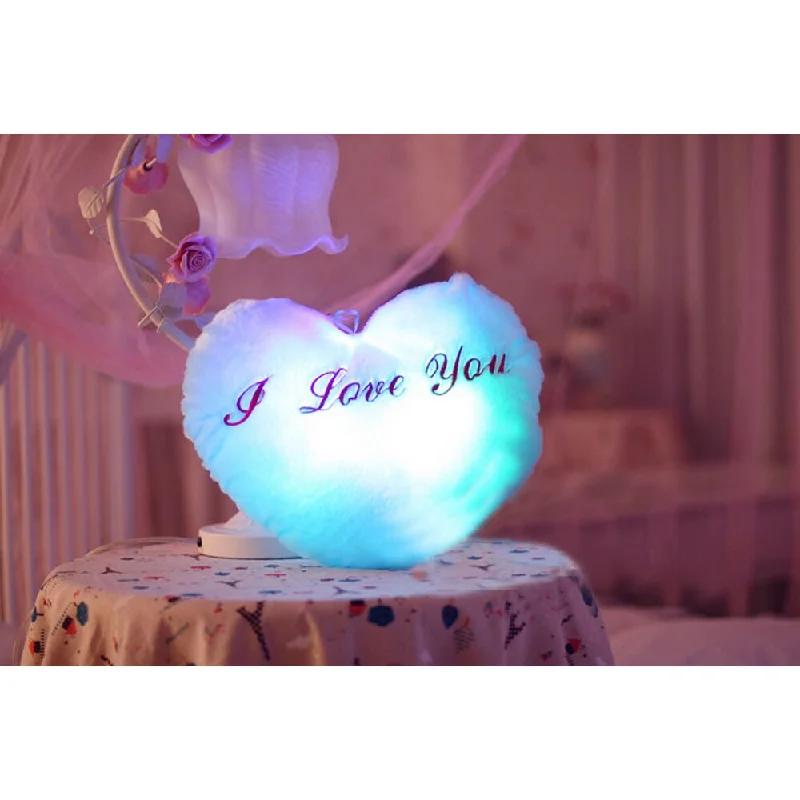 The Illuminator Blue Heart Cotton Color Changing LED Light Up Plush Pillow