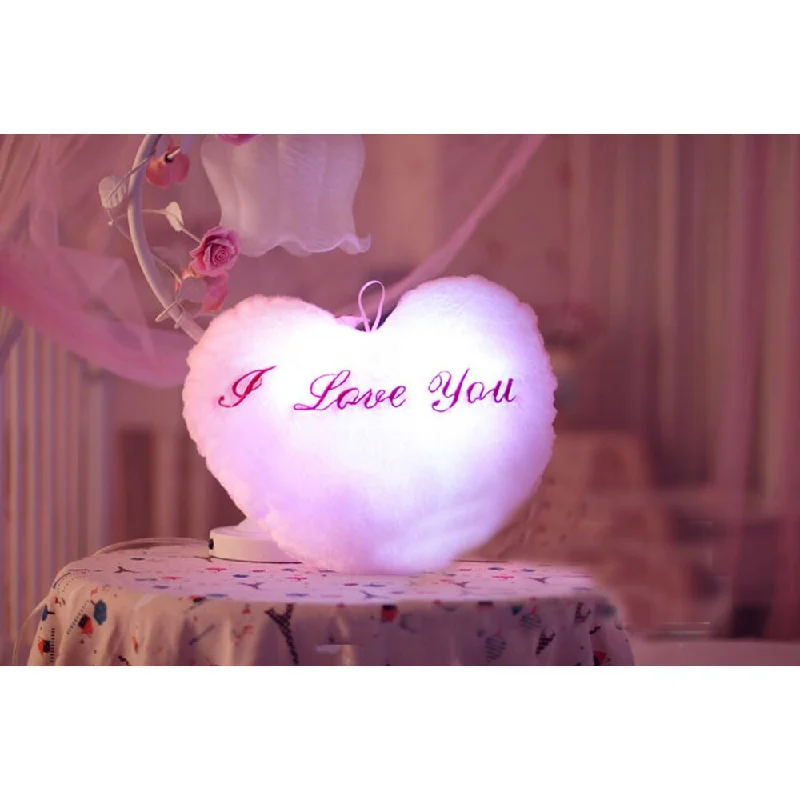 The Illuminator Pink Heart Color-changing LED Light-up Plush Pillow