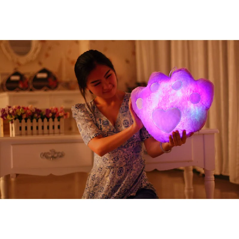 The Illuminator Purple Paw Cotton Color-changing LED Light-up Plush Pillow