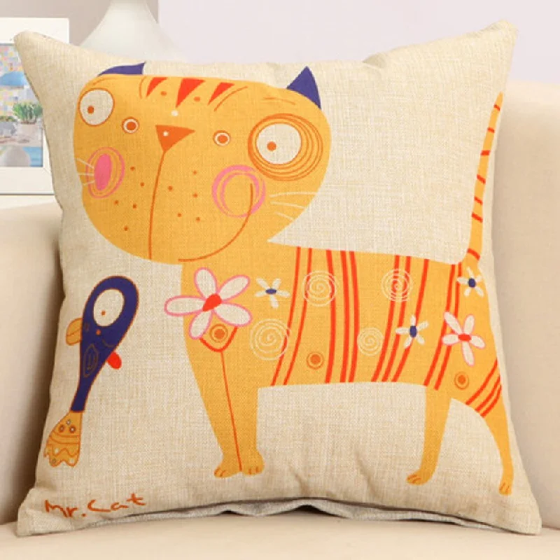 Yellow 17.5-inch Cat/Fish Decorative Nursery Pillow