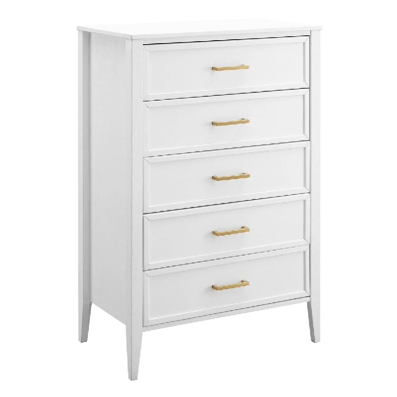 31 Inch Wood Dresser or Nightstand, 5 Drawers, Metal Handles, White