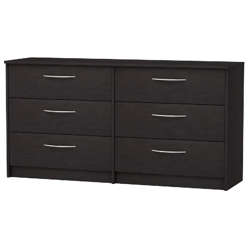 6 Drawer Contemporary Wooden Dresser with Metal Handles, Black