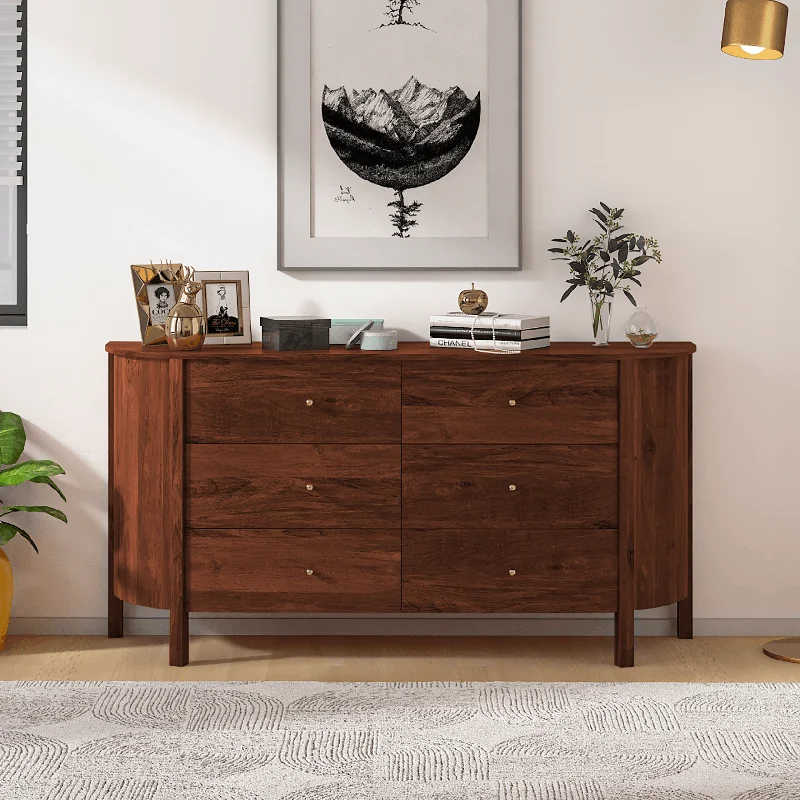 Allure Mango wood 6 Drawer Dresser In Light walnut Color