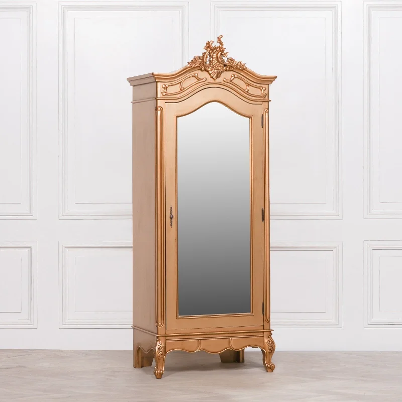 French Gold Carved Single Door Armoire With Mirrored Door