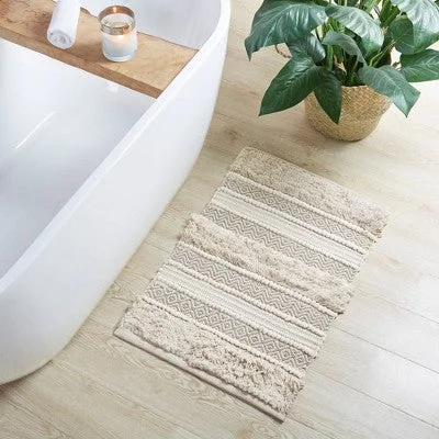 New - 20"x32" Asher Woven Textured Striped Bath Rug Natural - Ink+Ivy