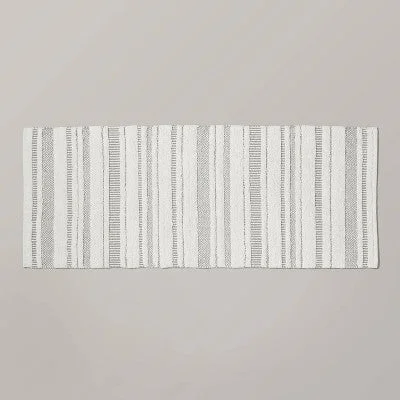 New - 24"x60" Chunky Stripe Bath Rug Cream/Gray - Hearth & Hand with Magnolia: Cotton, Machine Washable