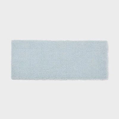 New - 24"x60" Spa Plush Bath Rug Light Blue - Threshold: Machine Washable, Tufted