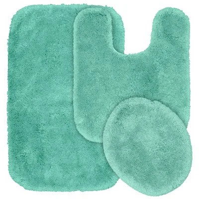 New - 3Pc Finest Luxury Ultra Plush Washable Nylon Bathroom Rug Set Sea Foam - Garland