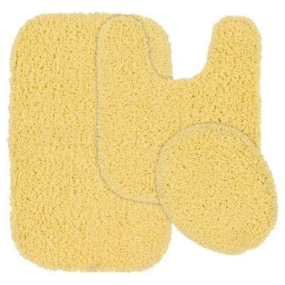 New - 3pc Shaggy Nylon Washable Bathroom Rug Set Yellow - Garland Rug