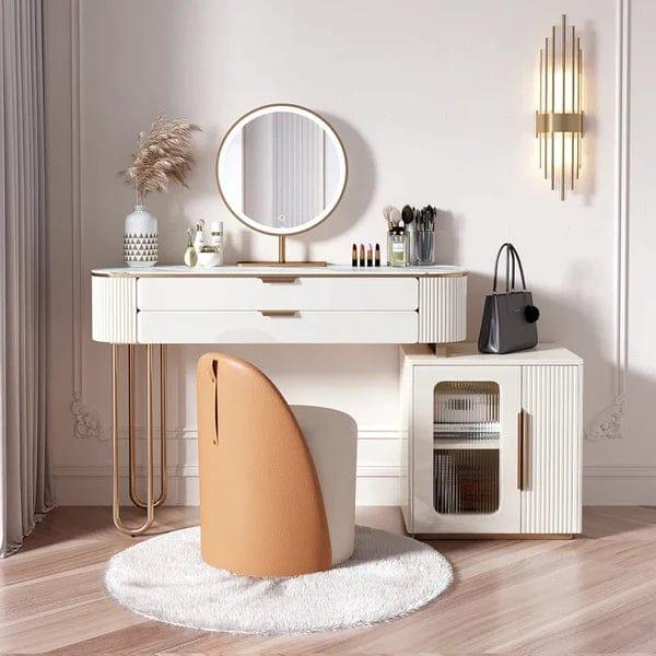 Emil Vanity dressing table with drawers with mirror with stool, White Vanity Table with Mirror, Writing Desk with 3 Drawers, Makeup Desk with Cabinet for Women Girls