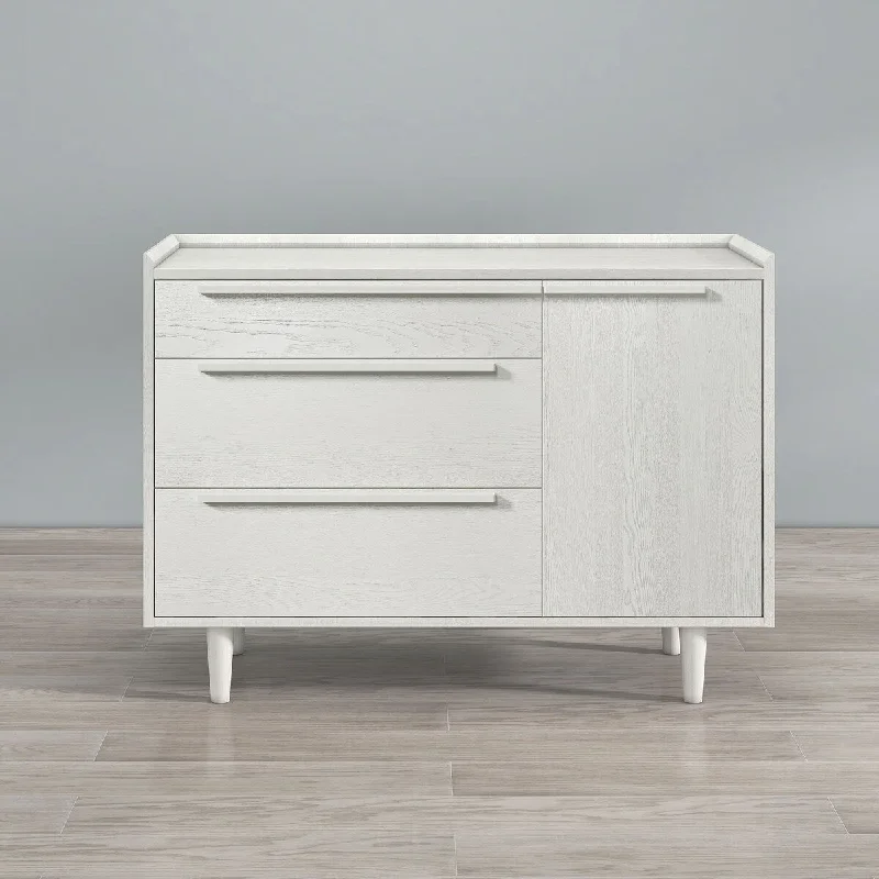 White Nightstand Storage Cabinet Dresser with 3 Drawers and Solid Wood Legs