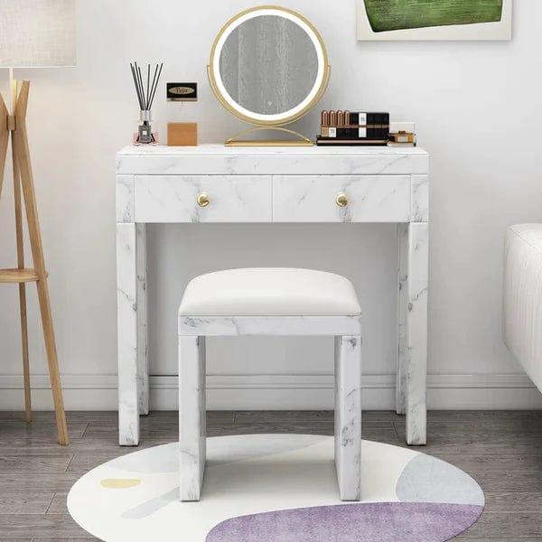 Maximilian Vanity Dressing Table With Stool & Mirror | 2 Storage Drawers Makeup Vanity Set | Dressing Cosmetic Desk with Large Tabletop for Girls