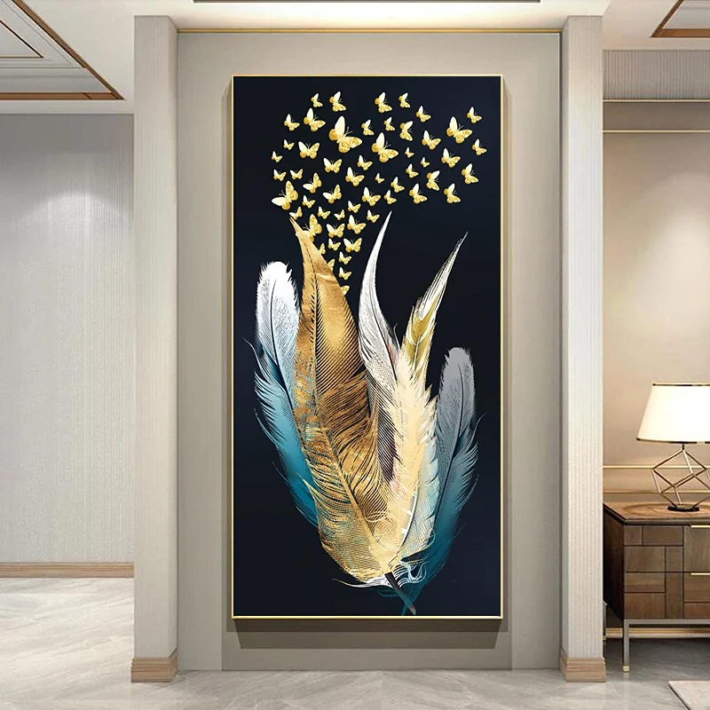 Gold Feather Butterfly Canvas Painting Wall Art