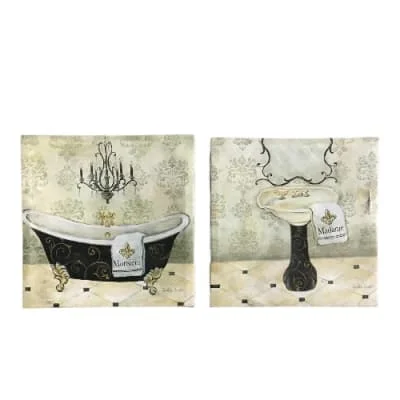 His & Hers Tub Canvas Wall Art Painting - 2pc - 12" H X 12" W X 0.75" D