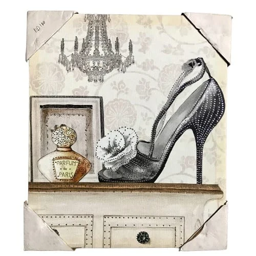 Women's High Heel Perfume Bottle Canvas Wall Art Painting 12'' X 12''