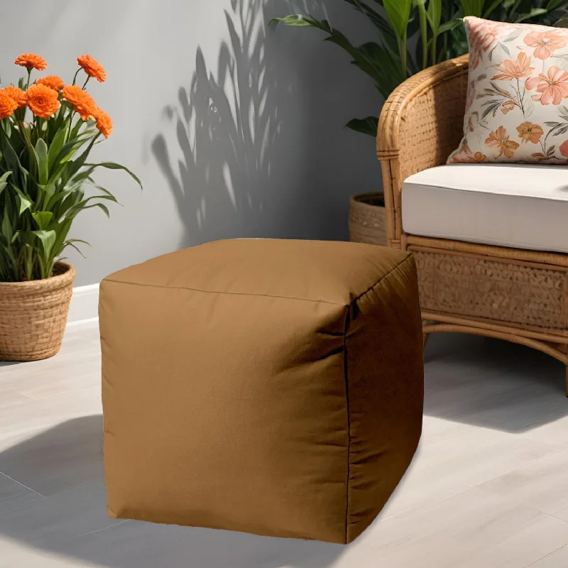 Canvas Cube Outdoor Pouf Cover - Brown