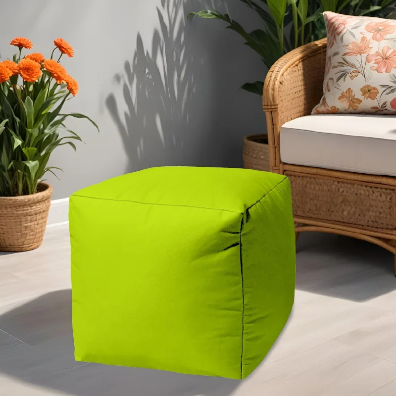 Canvas, Cube Outdoor Pouf Ottoman - Lime Green