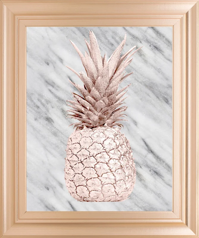 Rose Gold Pineapple On Gray Marble By Nature Magick - Framed Print Wall Art - Gold