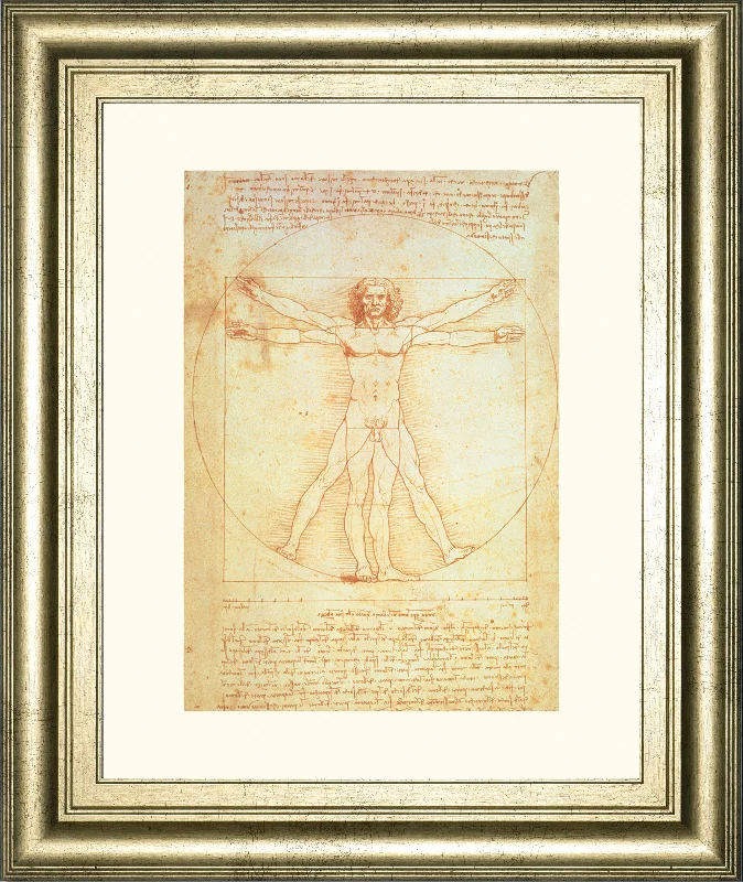 Vituvian Man By Leonardo Da Vinci - Framed Print Wall Art - Gold