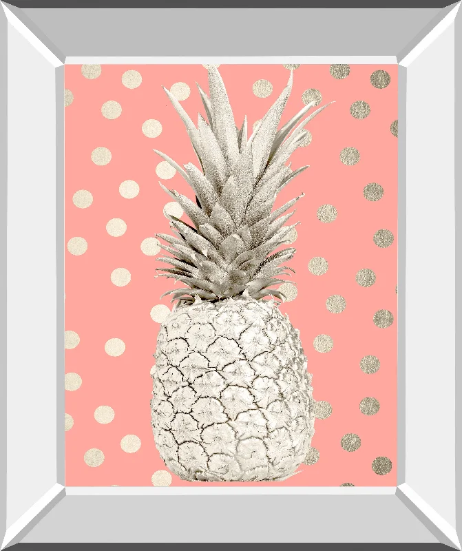 White Gold Pineapple On Polka Dots Pink By Nature Magick - Mirror Framed Print Wall Art - Pink